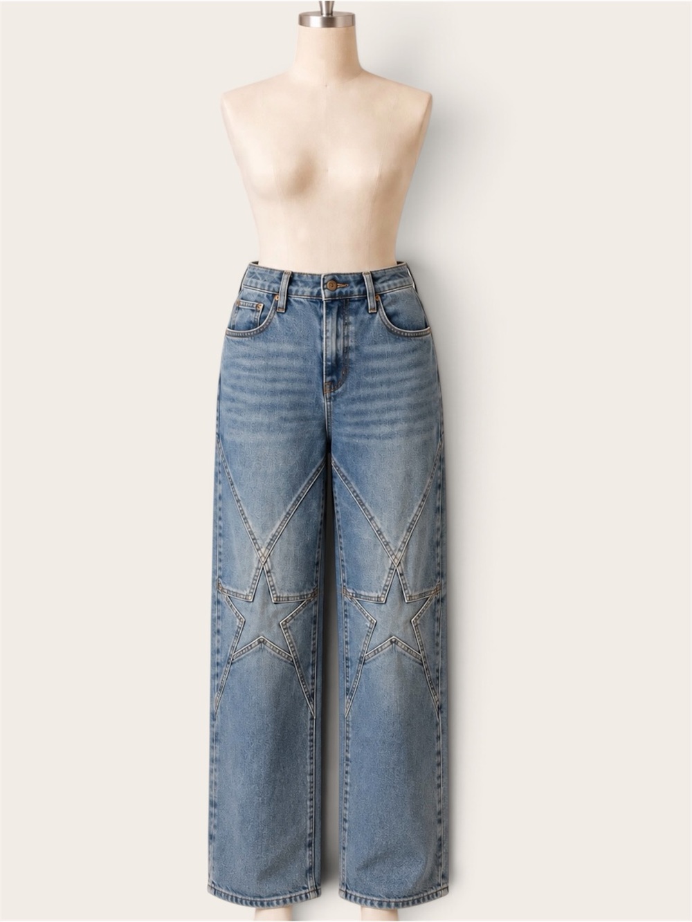 Fashion Nova Size 11 Star Patch Wide Leg Jeans Light Wash Y2K Statement Denim